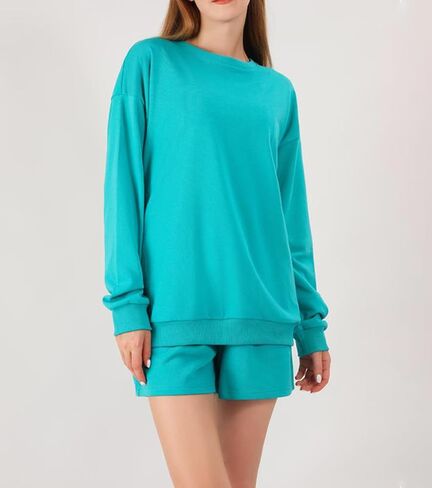 Women's 2 Piece Outfits Lounge Sets Casual Sweatshirt Shorts Loungewear Sweatsuit Set in Saudi Arabia