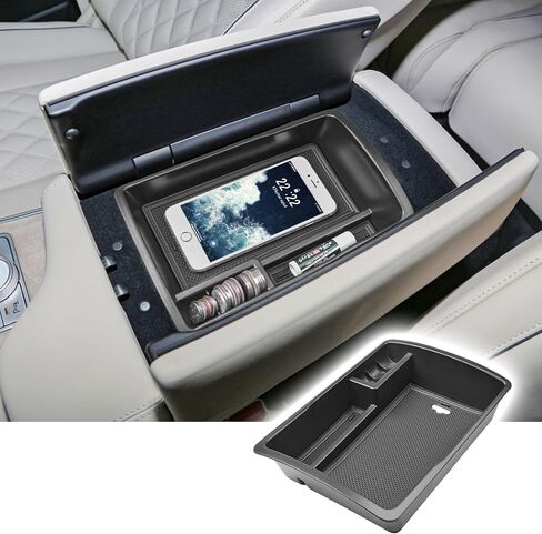 منظم إدراج وحدة التحكم المركزية متوافق مع ملحقات Genesis GV80 2021-2024، منظم داخلي لوحدة التحكم مصنوع من مادة ABS ومسند للذراع وصندوق تخزين ثانوي وحامل عملات معدنية، أسود in Saudi Arabia