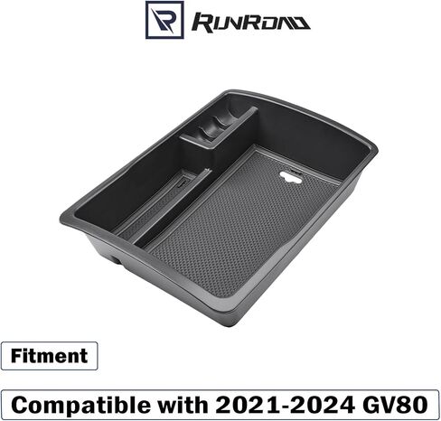 منظم إدراج وحدة التحكم المركزية متوافق مع ملحقات Genesis GV80 2021-2024، منظم داخلي لوحدة التحكم مصنوع من مادة ABS ومسند للذراع وصندوق تخزين ثانوي وحامل عملات معدنية، أسود in Saudi Arabia
