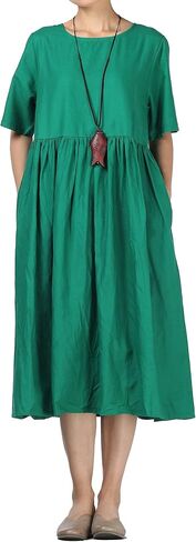 FTCayanz Women's Summer Midi Dress Linen Boho Casual Beach Flowy Sun Dresses with Pockets in Saudi Arabia