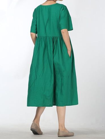 FTCayanz Women's Summer Midi Dress Linen Boho Casual Beach Flowy Sun Dresses with Pockets in Saudi Arabia