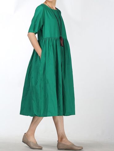 FTCayanz Women's Summer Midi Dress Linen Boho Casual Beach Flowy Sun Dresses with Pockets in Saudi Arabia