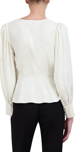 BCBGMAXAZRIA Women's Long Sleeve Peplum Top V Neck Button Front Shirt in Saudi Arabia