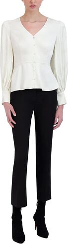 BCBGMAXAZRIA Women's Long Sleeve Peplum Top V Neck Button Front Shirt in Saudi Arabia