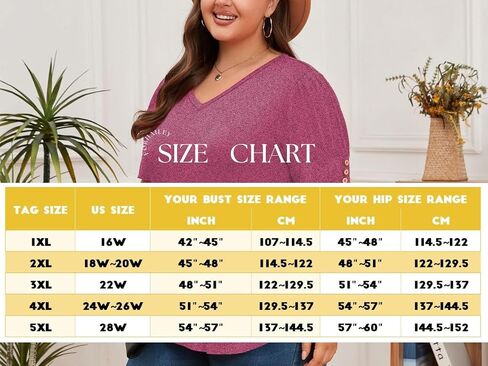 Women's Button Plus Size Tops Pleated Puff Sleeve V Neck Blouses Summer Casual Tunic T Shirt in Saudi Arabia