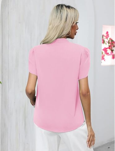 CZYINXIAN Women's Casual Petal Short Sleeve Chiffon Shirts Elegant Bow Tie Knot Business Top Blouse in Saudi Arabia
