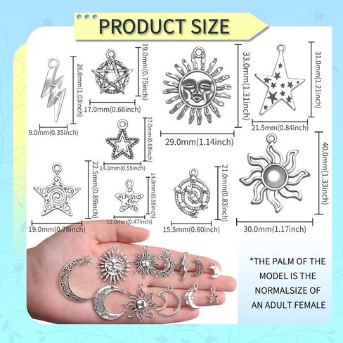 100 جرام مختلط البرق نجوم القمر الشمس السماوية العتيقة سبائك الفضة سحر لصنع المجوهرات سوار ذاتي الصنع قلادة أقراط حقيبة ديكور المعلقات in Kuwait