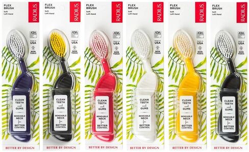RADIUS Flex Brush with Soft Bristles Toothbrush BPA Free & ADA Accepted Designed to Improve Gum Health & Reduce Issues - Left Hand - Purple/Watermelon/White - Pack of 3 in Saudi Arabia