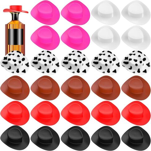 50PCS Mini Cowboy Hats for Cupcake Party Plastic Tiny Cowgirl Hat Small Cute Doll Hats for Cake Toppers Cowboy Hat Bottles Decorations (White) in Saudi Arabia