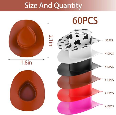 50PCS Mini Cowboy Hats for Cupcake Party Plastic Tiny Cowgirl Hat Small Cute Doll Hats for Cake Toppers Cowboy Hat Bottles Decorations (White) in Saudi Arabia