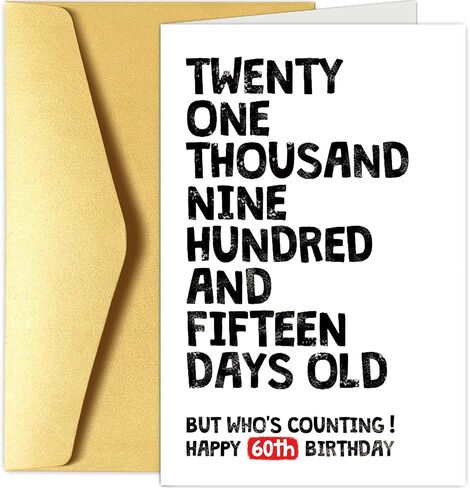 Funny 60th Birthday Card for Him Her, 60 Years Old Birthday Card for Men Women, Happy 60th Birthday Card, 21915 Days Old But Who's Counting 60th Bday Card in Kuwait