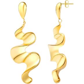 JINHUI Gold Hoop Long Dangling Earrings for Women, Trendy 18K Gold Plated Chunky Thick Drop Women’s Earrings Statement Party Irregular