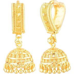 Efulgenz Gold Tone Hoop Earrings Indian Earrings for Women Indian Style Traditional Bollywood Jhumka Jhumki Dangle Earrings Set for Women Indian Jewelry for Women Earrings