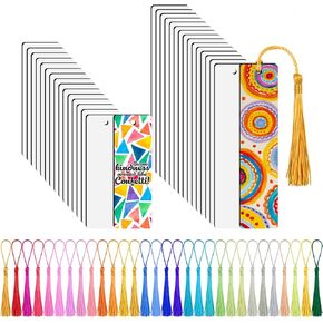 Juome 30 Pcs Sublimation Blanks Bookmark, Double Sided Printing Sublimation Blanks Products with 30 Pcs Colorful Tassels for DIY Bookmarks Crafts Projects Sublimation Accessories