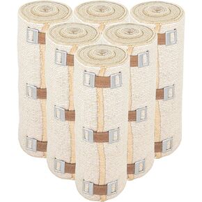 6" Organic Latex Free American Cotton - Comfort Elastic Bandage with Clip Fasteners - Beige, 6 Pack