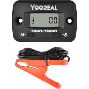 Yooreal Digital Hours Meter Tachometer with Clip,Replaceable Battery,Waterproof for Riding Lawn Mower Brush Cutter Generator Air Compressor Scooter Chainsaw Pit Bike Paramotor Go Kart