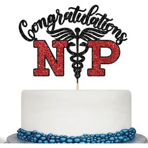 غلاف كعكة Congrats NP - ديكورات تخرج الممرضة، ناجية من مدرسة التمريض، ديكورات حفلات التخرج من المدرسة الطبية، لمعان أسود وأحمر