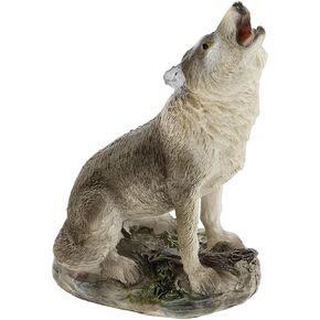 The Bridge Collection Small Howling Wolf Figurine - Resin Gray Wolf Howling Statue for Tabletop Decor