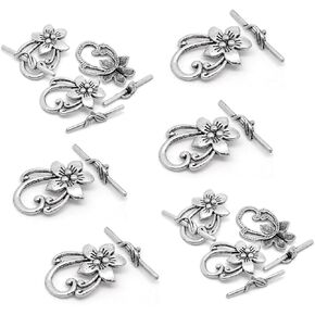 JGFinds Lily Flower Toggle - 10 Silver Bracelet Clasps Sets, DIY Jewelry Making Supplies