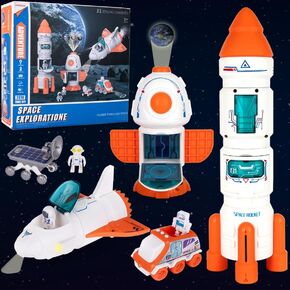 ArtCreativity Rocket Space Toys for Kids 3 4 5 6 7, with Planet Projection, Rocket Ship Toys for Toddlers with Lights and Sounds, Space Shuttle Toys with Mist Spray, Rovers, Astronaut Toys for Boys