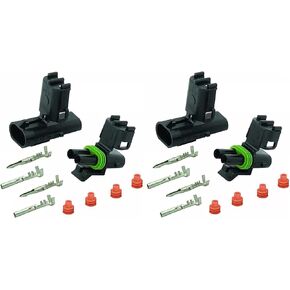Unifizz 2Pcs Black 12-14-16-18 AWG Gauge 2 Pin Position Terminal Weather Pack Connector Male Female Set Weather Proof Guage Gage Wire Quick Disconnect QD Splice Kit