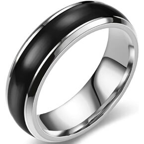 6mm Stainless Steel Black Enamel Filled Stackable Classic Plain Wedding Band Ring