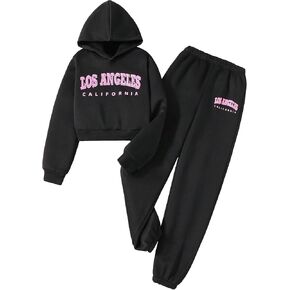 WDIRARA Girl's 2 Piece Outfit Two Tone Butterfly Print Hoodie and Sweatpants Set