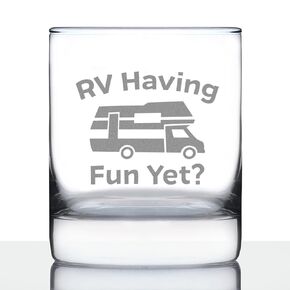 RV Having Fun Yet - Whiskey Rocks Glass - Fun RV Gifts for Men & Women Who Love Drinking Whisky & Camping Decor - 10.25 oz