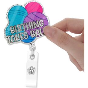 Birthing Badge Reels Retractable Glitter with Clip, Funny Badge Holder Gift for L&D OB OBGYN NICU RN Midwife Gynecologist Obstetrics Healthcare Worker, Labor and Delivery Gift for Nurse