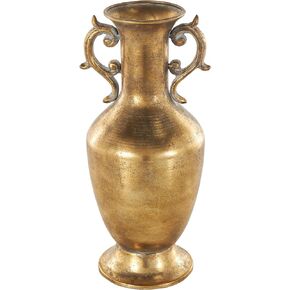 Deco 79 Metal Decorative Vase Weathered Vintage Amphora Centerpiece Vase with Scroll Handles, Flower Vase for Home Decoration 6" x 6" x 14", Gold