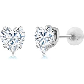 Gem Stone King 10K White Gold White Moissanite Stud Earrings For Women (1.60 Cttw, Heart Shape 6MM)