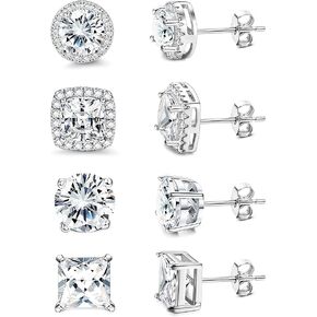 Cubic Zirconia Stud Earrings 18K White Gold Hypoallergenic Sterling Silver Post Earrings Brilliant Large Simulated Diamond Halo Stud Earrings for Women Men
