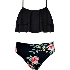 SHEKINI Girls Floral Printing Bathing Suits Ruffle Flounce Two Piece Swimsuits