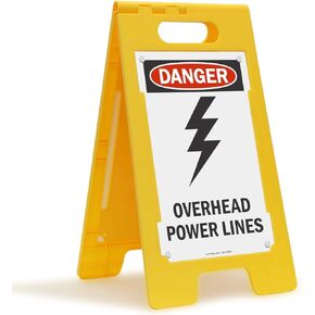SmartSign 24 x 18 inch “Danger - Overhead Power Lines" Two-Sided BabyBoss A-Frame Sign Kit, Plastic, Multicolor (1 A-Frame + 2 Sign Panels), Made in USA