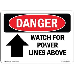 OSHA Danger Sign - Watch for Power Lines Above | Rigid Plastic Sign | Protect Your Business, Construction Site, Warehouse & Shop Area | Made in The USA