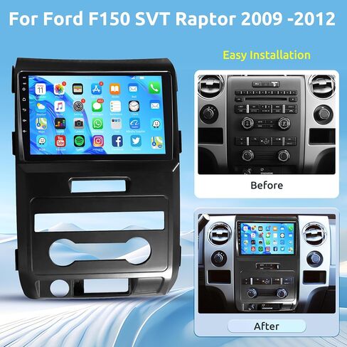 ستيريو سيارة أندرويد لفورد F150 SVT رابتور 2009 2010 2011 2012، راديو السيارة 9 بوصة تعمل باللمس وحدة الرأس مع وصلة مرآة بلوتوث A2DP نظام تحديد المواقع والملاحة واي فاي FM SWC كاميرا خلفية ميكروفون USB in Saudi Arabia