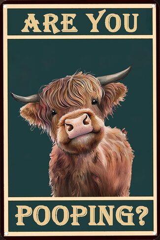 Vintage Highland Cow Decor, Bathroom Wall Decor, 8x12 Inch, Tin Sign for Bathroom Toilet Wall Decor, Funny Bathroom Signs (Are You Pooping) in Saudi Arabia
