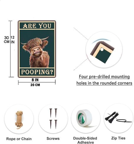 Vintage Highland Cow Decor, Bathroom Wall Decor, 8x12 Inch, Tin Sign for Bathroom Toilet Wall Decor, Funny Bathroom Signs (Are You Pooping) in Saudi Arabia