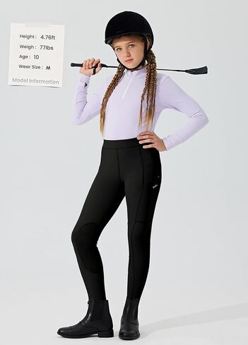 Willit Girls Horse Riding Pants Tights Kids Equestrian Breeches Knee-Patch Youth Schooling Tights Zipper Pockets in Kuwait
