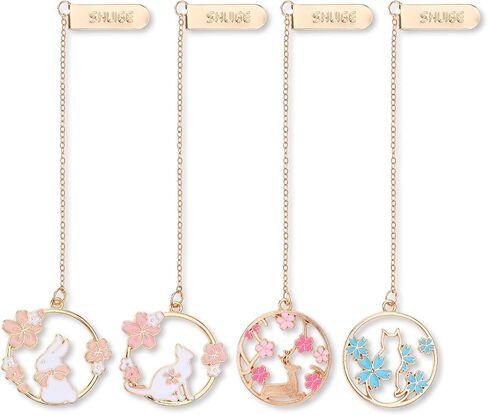 4 Pack Romantic Pendant Bookmarks, Cute Butterfly Cherry Blossom Animal Metal Bookmarks, Bookmarks for Ladies Book Lovers Gift Girls Birthday Christmas Valentine's Day Bookmarks (Cherry Blossoms) in Saudi Arabia