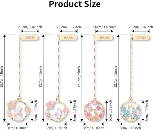 4 Pack Romantic Pendant Bookmarks, Cute Butterfly Cherry Blossom Animal Metal Bookmarks, Bookmarks for Ladies Book Lovers Gift Girls Birthday Christmas Valentine's Day Bookmarks (Cherry Blossoms) in Saudi Arabia