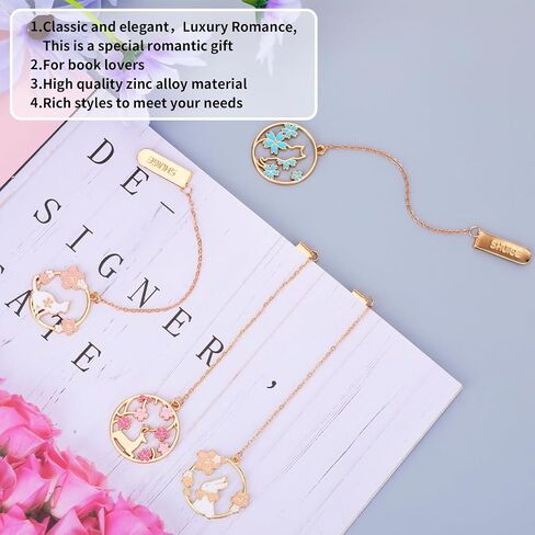 4 Pack Romantic Pendant Bookmarks, Cute Butterfly Cherry Blossom Animal Metal Bookmarks, Bookmarks for Ladies Book Lovers Gift Girls Birthday Christmas Valentine's Day Bookmarks (Cherry Blossoms) in Saudi Arabia