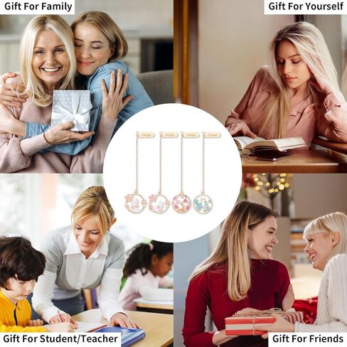 4 Pack Romantic Pendant Bookmarks, Cute Butterfly Cherry Blossom Animal Metal Bookmarks, Bookmarks for Ladies Book Lovers Gift Girls Birthday Christmas Valentine's Day Bookmarks (Cherry Blossoms) in Saudi Arabia