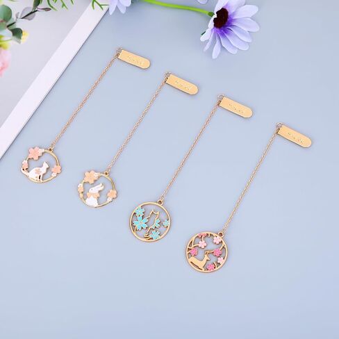 4 Pack Romantic Pendant Bookmarks, Cute Butterfly Cherry Blossom Animal Metal Bookmarks, Bookmarks for Ladies Book Lovers Gift Girls Birthday Christmas Valentine's Day Bookmarks (Cherry Blossoms) in Saudi Arabia