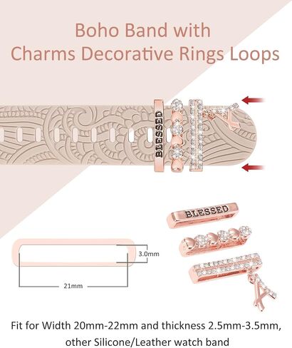 (Include Band) Decorative Ring Loops Compatible with Apple Watch Band Charms 41mm 40mm 38mm 42mm 44mm 45mm 49mm Women, Boho Engraved Silicone Dressy Strap for iWatch Series 9 Ultra SE 8 7 6 5 4 3 2 1 in Saudi Arabia
