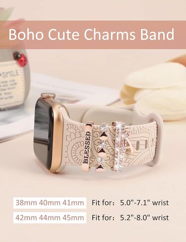 (Include Band) Decorative Ring Loops Compatible with Apple Watch Band Charms 41mm 40mm 38mm 42mm 44mm 45mm 49mm Women, Boho Engraved Silicone Dressy Strap for iWatch Series 9 Ultra SE 8 7 6 5 4 3 2 1 in Saudi Arabia