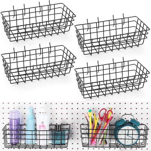 4 Pack Pegboard Baskets Bins Set, 12 x 6.5 x 4 Inch Pegboard Wall Mount Basket Wire Pegboard Accessories Organize Tools, Workbench, Garage Storage Versatile Wall Organizer for Tools Craft Supplies in Saudi Arabia