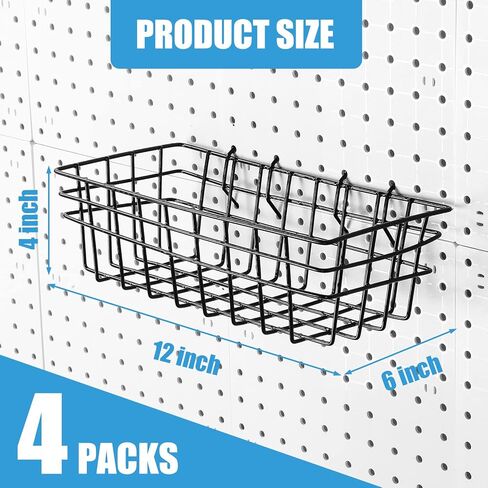 4 Pack Pegboard Baskets Bins Set, 12 x 6.5 x 4 Inch Pegboard Wall Mount Basket Wire Pegboard Accessories Organize Tools, Workbench, Garage Storage Versatile Wall Organizer for Tools Craft Supplies in Saudi Arabia