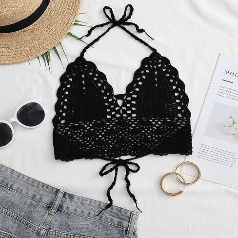 wonuu Women Summer Beach Crochet Top Bralette Knit Bra Bikini in Kuwait