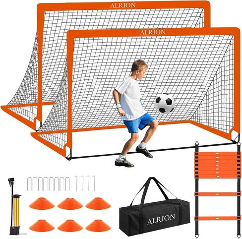 Kids Soccer Goals for Backyard Set, 6x4 FT Soccer Nets for Backyard, Portable Pop Up Soccer Goal for Kids Youth, Soccer Training Equipment with Soccer Ball, Ladder and Cones in Saudi Arabia